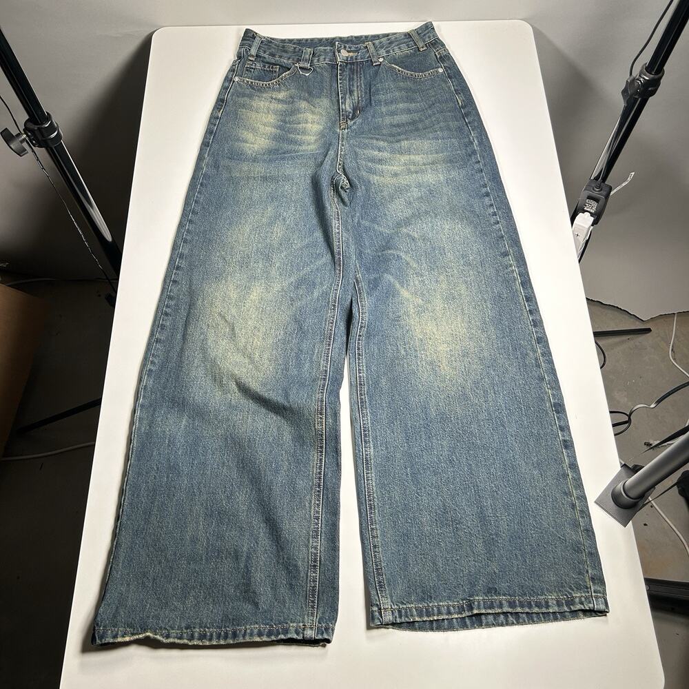 Unbranded Jeans 29x30 Baggy Wide Leg High Rise Y2K Faded Wash D Ring NWOT
